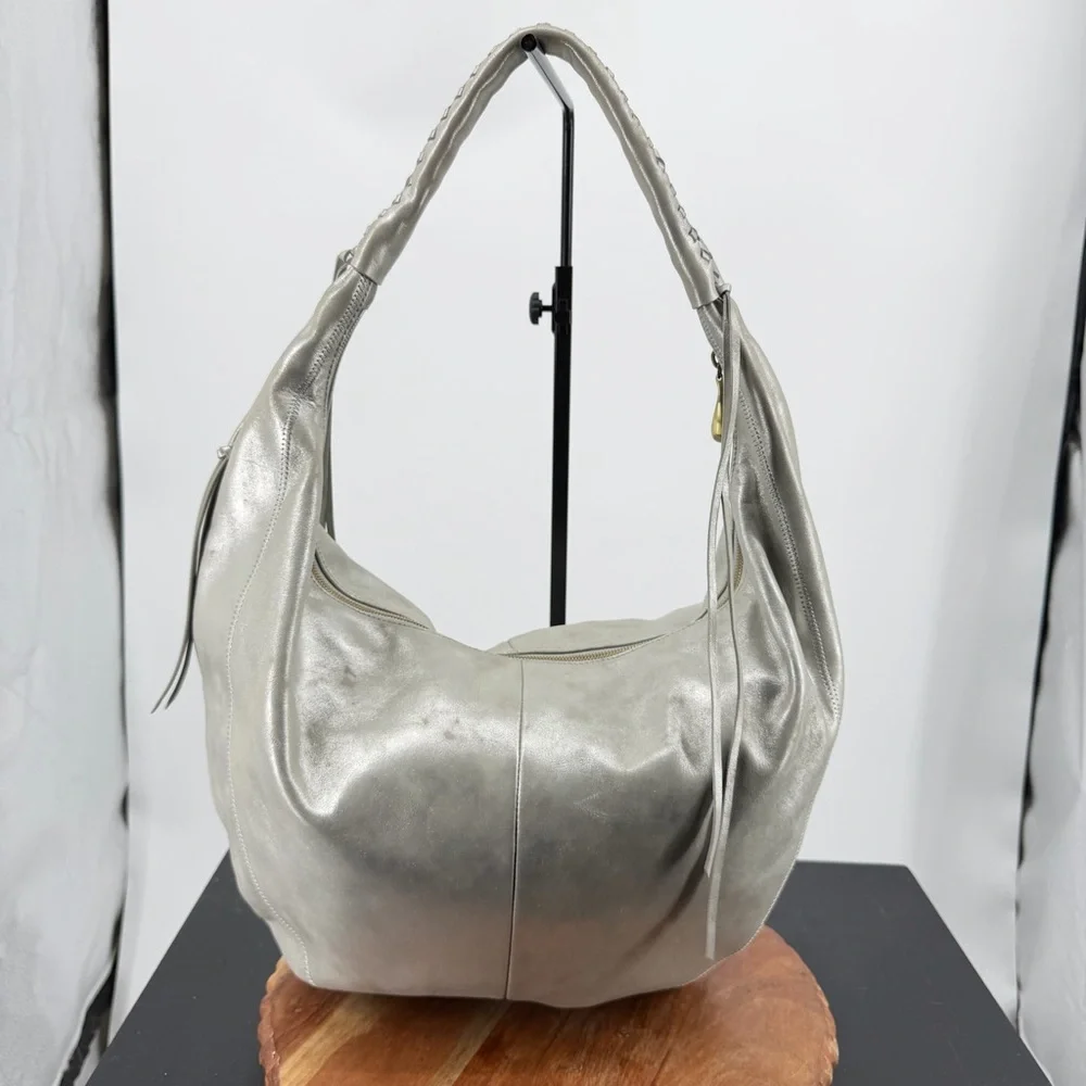 Hobo international Kindred silver metallic Leather Hobo‎ bag braided handle